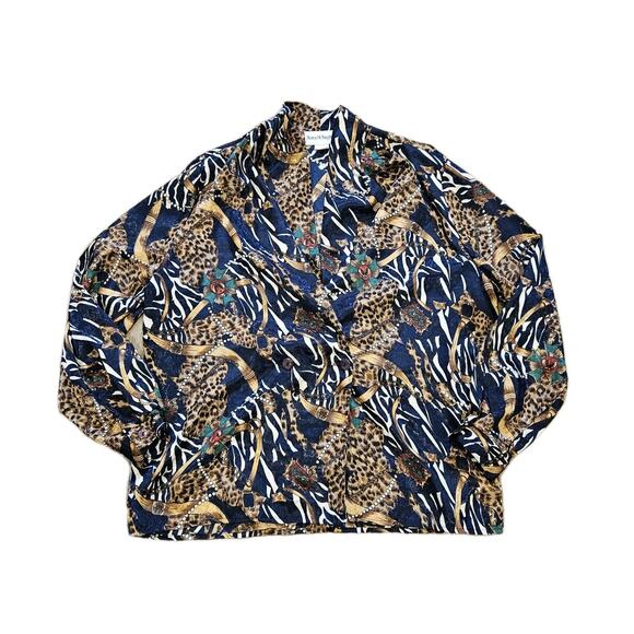 Vtg Norton McNaughton Animal Print Satin Blazer Womens 16 Cheetah Chains Artsy - Picture 1 of 10